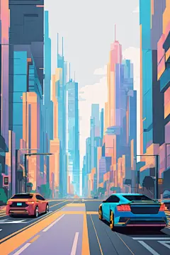 城镇漫画风赛博朋克风都市城市插画图片