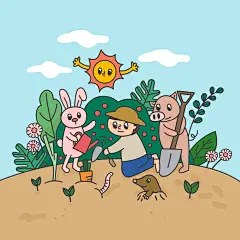 动物伙伴卡通人物春种植鼹鼠儿童插画动物伙伴|卡通人物|人物|种植|儿童插画