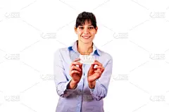 青年人,棕色头发,拿着,名片,自然美,美,褐色,水平画幅,美人,衬衫