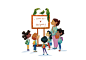 This may contain: a group of children standing in front of a sign