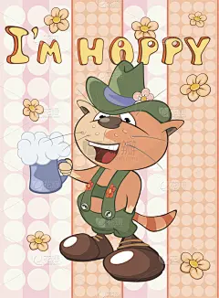 贺卡,幸福,矢量,生日卡,野生猫科动物,动画片,人生大事,可爱的,立陶宛共和国,呢帽