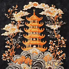 黄鹤楼刺绣作品高清模板免费下载-趣麦麦图