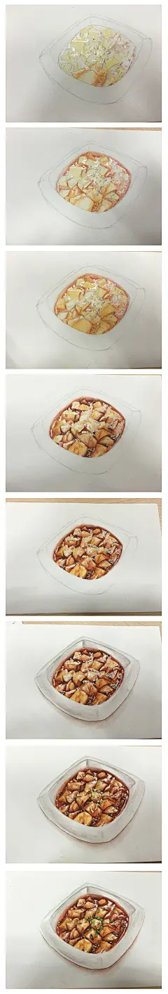 水彩-麻婆豆腐~过程~-一瞬的辉_美食,水彩,手绘_涂鸦王国插画
