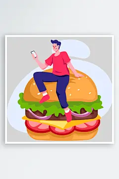 外卖快餐扁平化素材元素-众图网