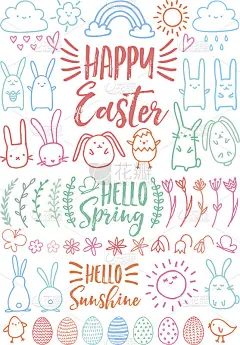 复活节快乐，矢量涂鸦