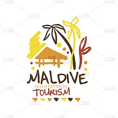 马尔代夫夏季天堂旅游图标模板手绘矢量插图