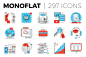 Monoflat Icons Collection : Monoflat line icons collection, created with last trends of design, using both flat and thin line style with perfectly matched color palette. All symbols are created in unique uniform design and ready to use for the different a