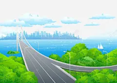 卡通手绘海上桥梁城市建筑树木高清素材 卡通的海 城市的建筑 手绘的桥梁 茂密的树木 免抠png 设计图片 免费下载