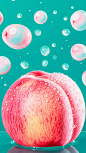 水蜜桃，新鲜，冰块，流体，水珠，气泡，海报，冲击力 (7)