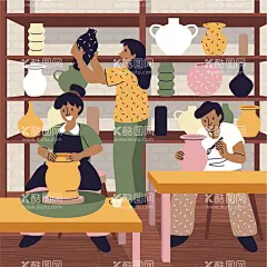 制作陶器  - 源文件下载【酷图网】制作陶器,陶艺,工作室,卡通人物,制陶,手工艺,diy,