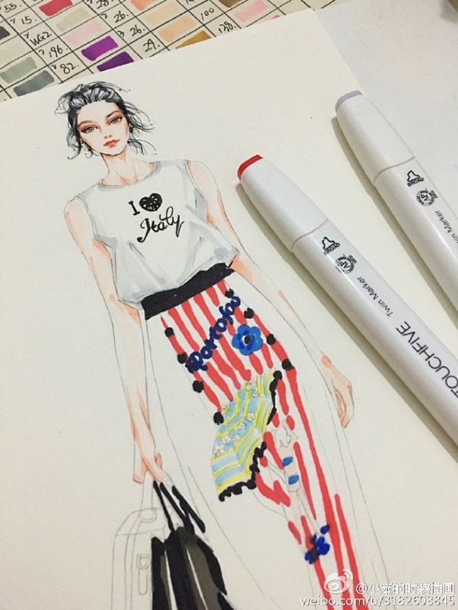 小笨的时装插画--手绘马克笔时插 感谢关...