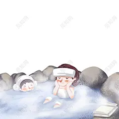 手绘卡通亲子人物泡温泉插画素材下载 - 觅知网