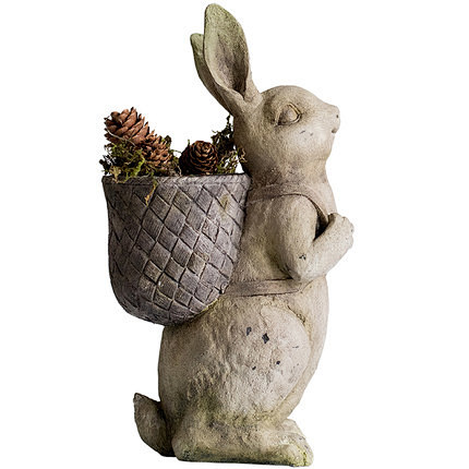 掬涵 树脂兔子花器花盆装饰摆件复古做旧美...