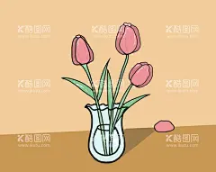 郁金香插画  - 源文件下载【酷图网】郁金香,花朵,插画,瓶插花,简笔画,