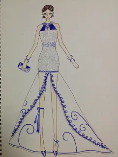 结合清朝服饰绣样与现代服装款式，再加入一些青花瓷元素，达到让人眼前一亮的视觉效果。