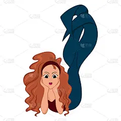 可爱的小美人鱼，矢量插图在儿童卡通风格。适合婴儿服装、书籍、贺卡、海报、儿童房装饰