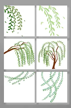 嫩芽枝条春天柳树柳叶垂柳插画元素