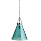 To reduce table clutter and add some serious “wow” to your lighting scheme, consider our pendant. It reflects layers upon layers of rich light, thanks to hundreds of tiny aqua <i>tesserae</i> that were placed by hand. All hardware is included,