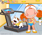 韩国卡通胖女孩 举哑铃的卷发娃娃和跑步机上的小狗