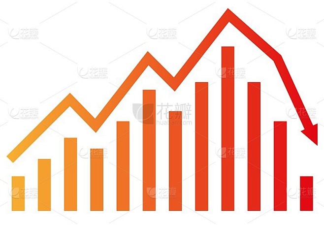 图表与下降报告。与衰退和破产进程的图表。商业和金融向量