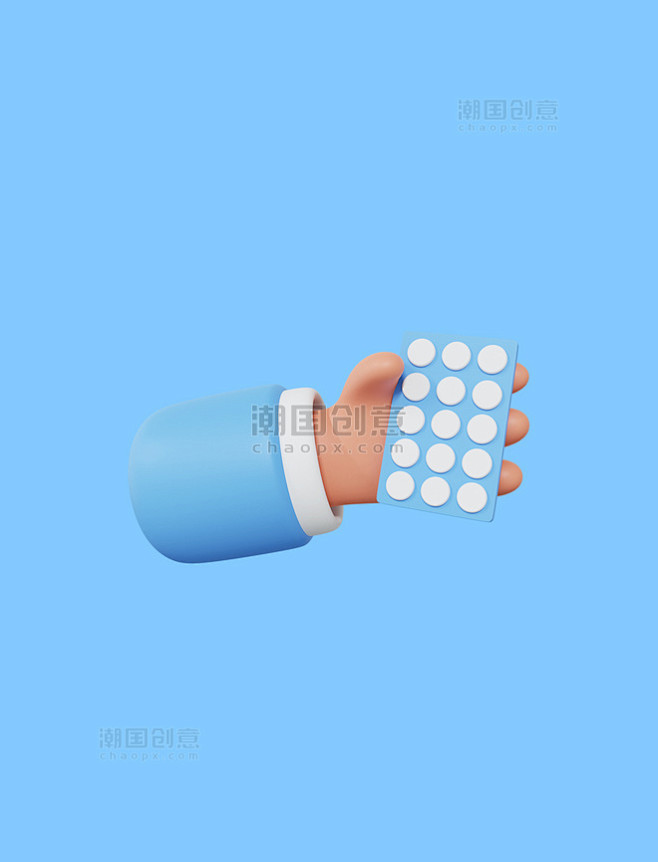 蓝色卡通可爱手拿整版药片医疗器械医生医院...
