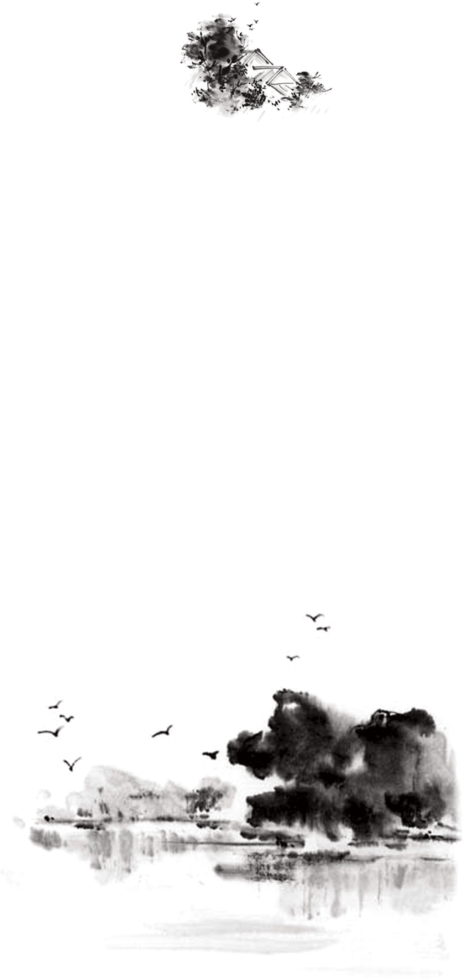 水墨风景画透明装饰素材