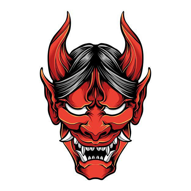 日本魔鬼恶魔鬼面具能面日式插画矢量图素材