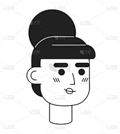 年轻的成年高加索女商人单色扁平线头。女秘书。可编辑的轮廓手绘人脸图标.用于动画的2D卡通点矢量动画插