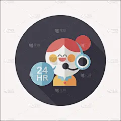 24小时客户电话服务平面图标与长影子