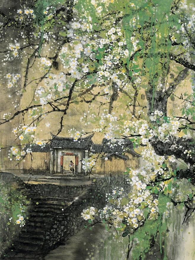 梨花带雨 / 国画重彩-花瓣网