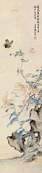 【图片收藏】道光庚寅（1830）年作 花蝶 立轴（原裱） 纸本设色 - 拍卖 - 搜艺搜