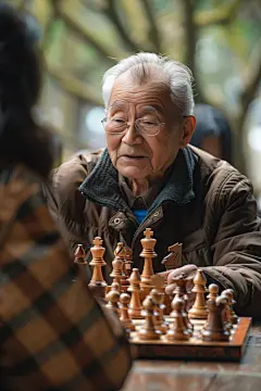 社区老人娱乐相伴下棋图片