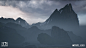 Star Wars: Jedi Fallen Order - Zeffo Vista, Ethan Ayer : On Jedi: Fallen Order, I was responsible for the planet Zeffo vista and skydome.  I modeled and textured vista terrain and angular mountains outside of the playable area.  I painted the flowmap that