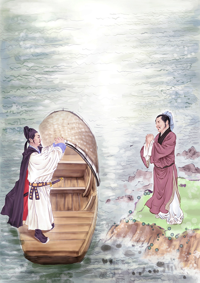 猫仔moly从第三棵树二转采于2022-02-27 14:54:08赠汪伦古诗插画猫仔