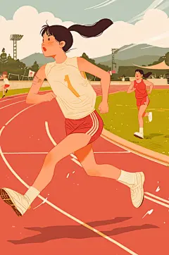 AI数字艺术扁平风校园运动会人物插画