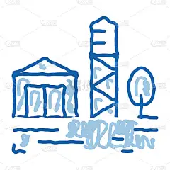木塔与房子涂鸦图标手绘插图