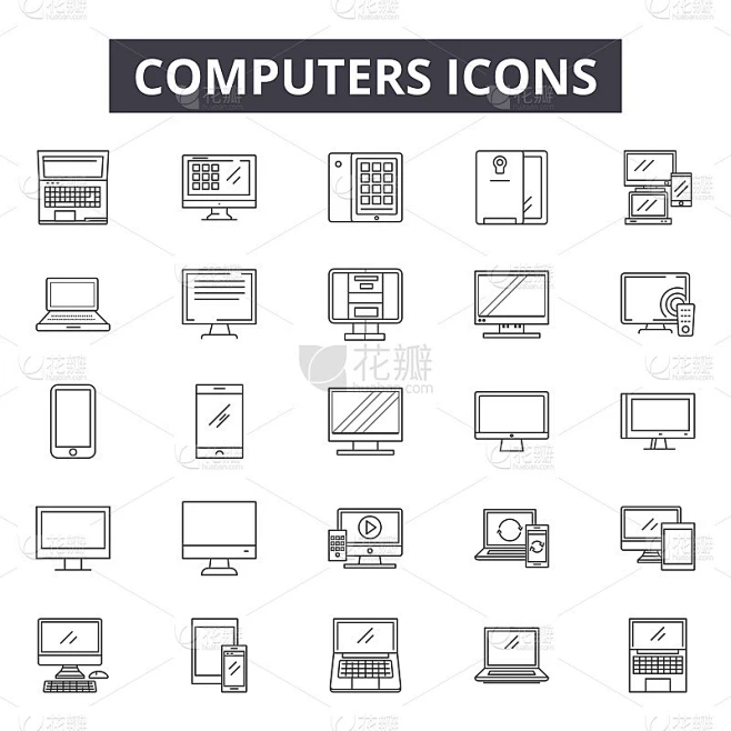 Computers line icons, signs set, vector. Computers素材-花瓣网