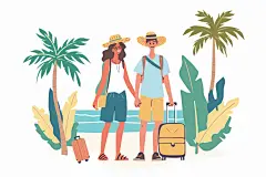 扁平风旅游清新手绘插画
