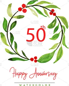 周年纪念,水彩画,花纹,月桂花冠,生日,自然,请柬,高雅,问候,收集