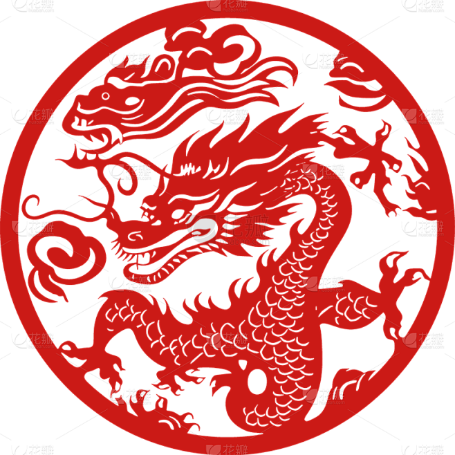 新年春节新春龙年2024剪纸风龙元素