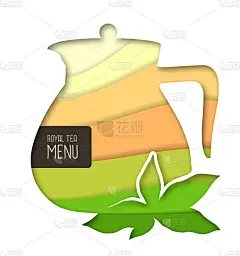 茶壶轮廓。剪纸艺术风格设计。御茶菜单设计