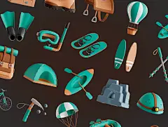 Adventure Sports 3D Icon Set 20款极限运动野外冒险潜水登山马术3D立体图标插画 - UIGUI