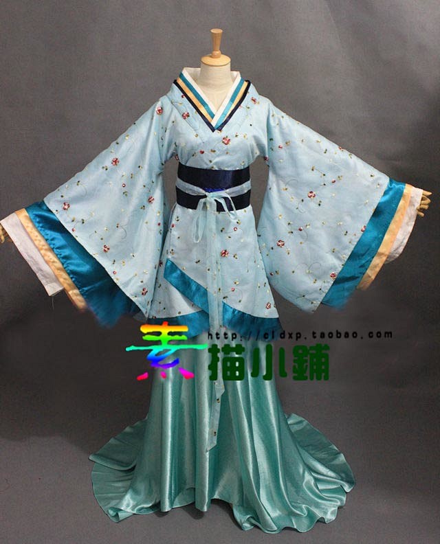 影视古装美人心计古装曲裾汉服/天蓝色素雅...