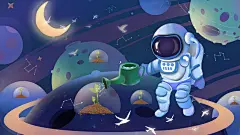 时尚蓝色高级感大气卡通星球插画