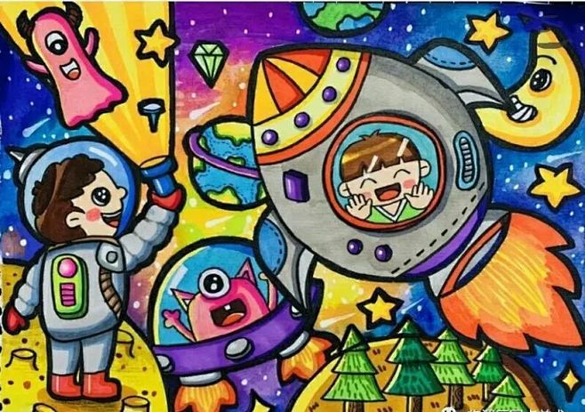 儿童画-太空遨游