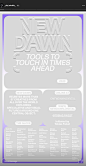 This may contain: the new dawn tour poster is shown in purple and silver colors, with text on it