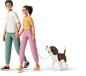 young couple walking with dog Illustration in PNG, SVG
