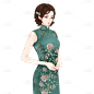 民国风人物插画素材-旗袍