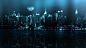 蓝色的城市景观月球的建筑物纽约市河流单色反射/ 1920x1080壁纸