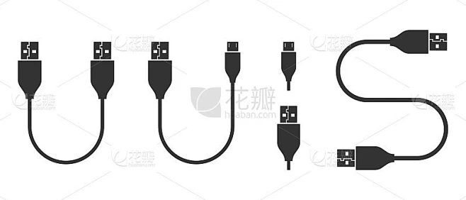 USB图标和不同的电缆和适配器矢量符号素材-花瓣网